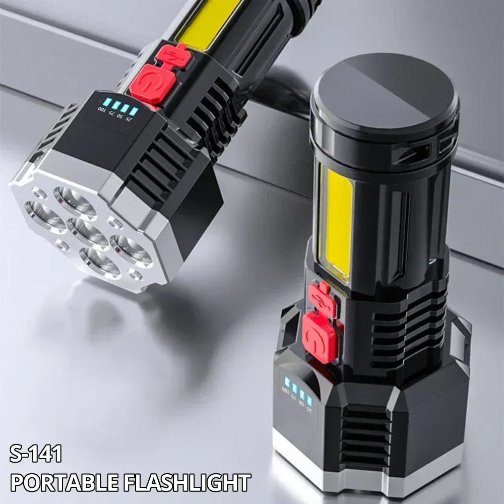 High-Power 7-LED Rechargeable Camping Flashlight with COB Side Light - Urbizia