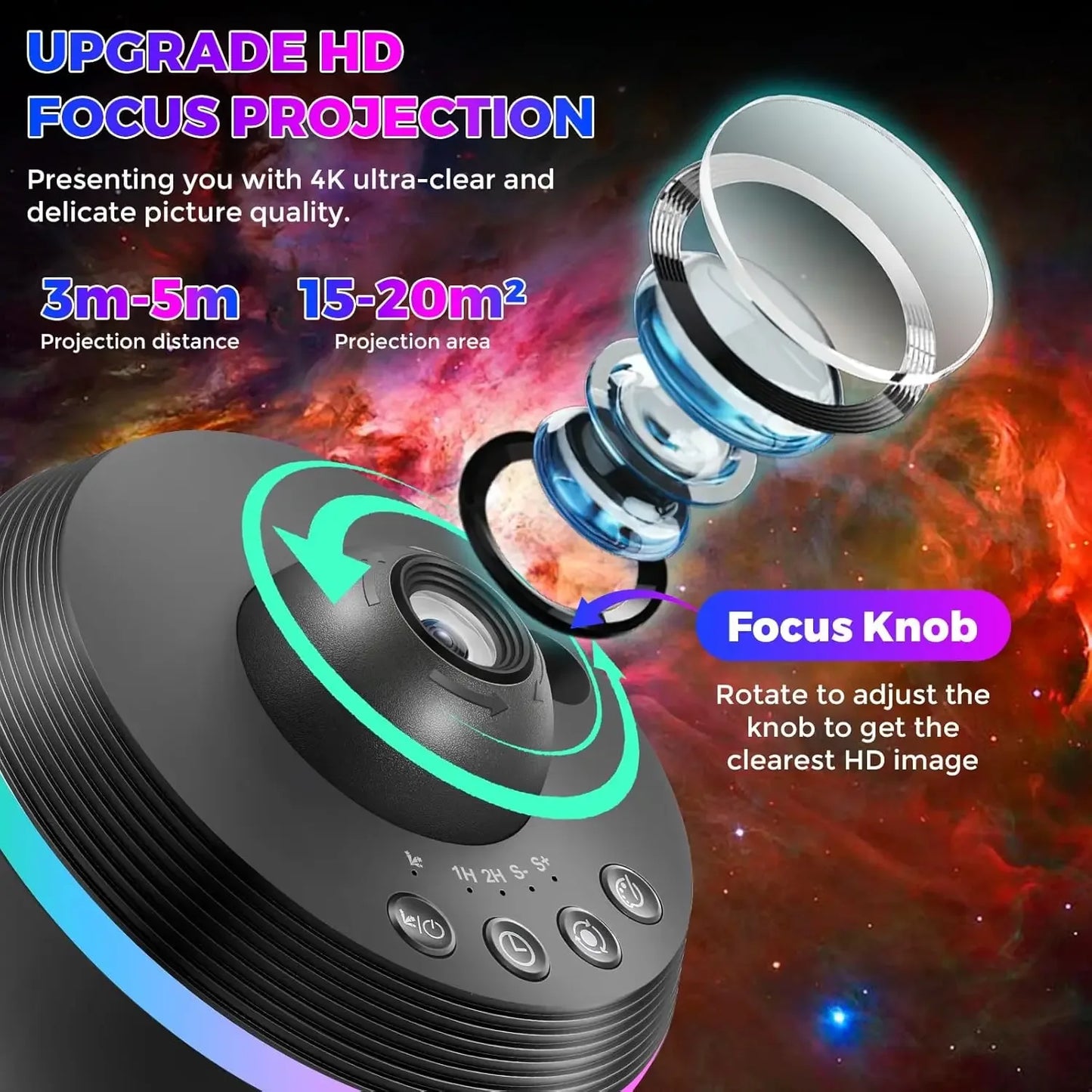 Galaxy Meteor Projector Night Light Lamp 360° Rotary Planetarium Projector 4K HD Star Projector For Kids Adults Room Decoration - Urbizia