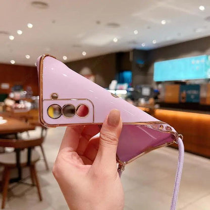 Crossbody Strap Cord Phone Case For Samsung Galaxy S26 S25 S23 S24 Ultra S24 FE A17 A57 A16 A55 5G Plating Heart Lanyard Cover