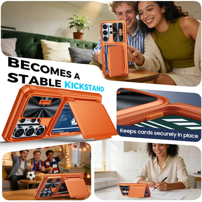 for Galaxy S26 Ultra Case Wallet RFID,Cards Holder,Camera Cove,Full Body Rugged Shockproof Silicone Protective Phone Case-orange