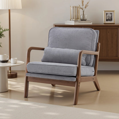 JHK Mid Century Modern Chair Solid Wooden Frame Accent Chair with Arms and Waist Cushion Reading Chairs for Adults Lounge Chair