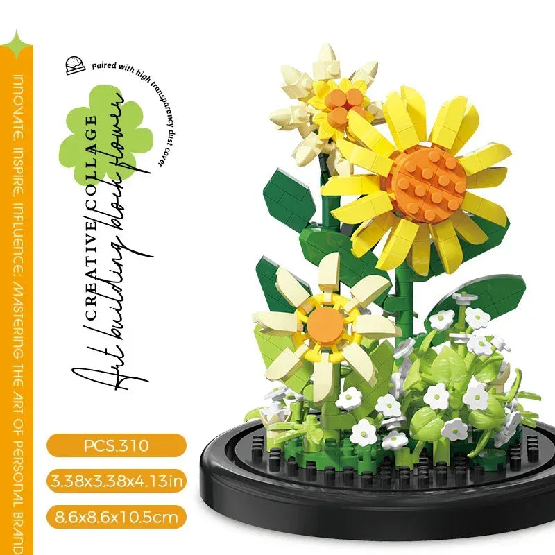 Micro particle building block bouquet handmade gift, children's puzzle toy handmade DIY sunflower desktop decoration ornament - Urbizia