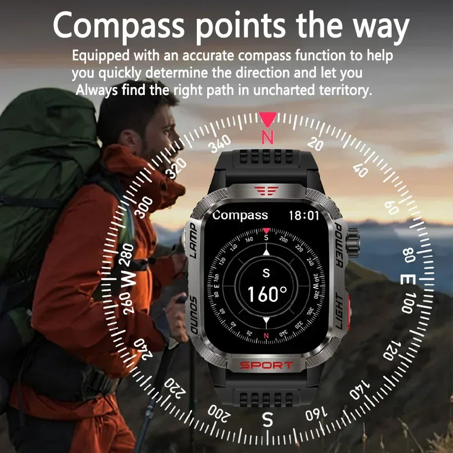 New Military GPS Smart Watch Men Flashlight Compass Waterproof 600mAh Battery Outdoor Sport Tracker Bluetooth Call Smartwatch - Urbizia