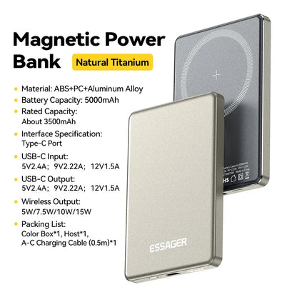 Essager 5000mAh Slim Magnetic Wireless Power Bank 20W