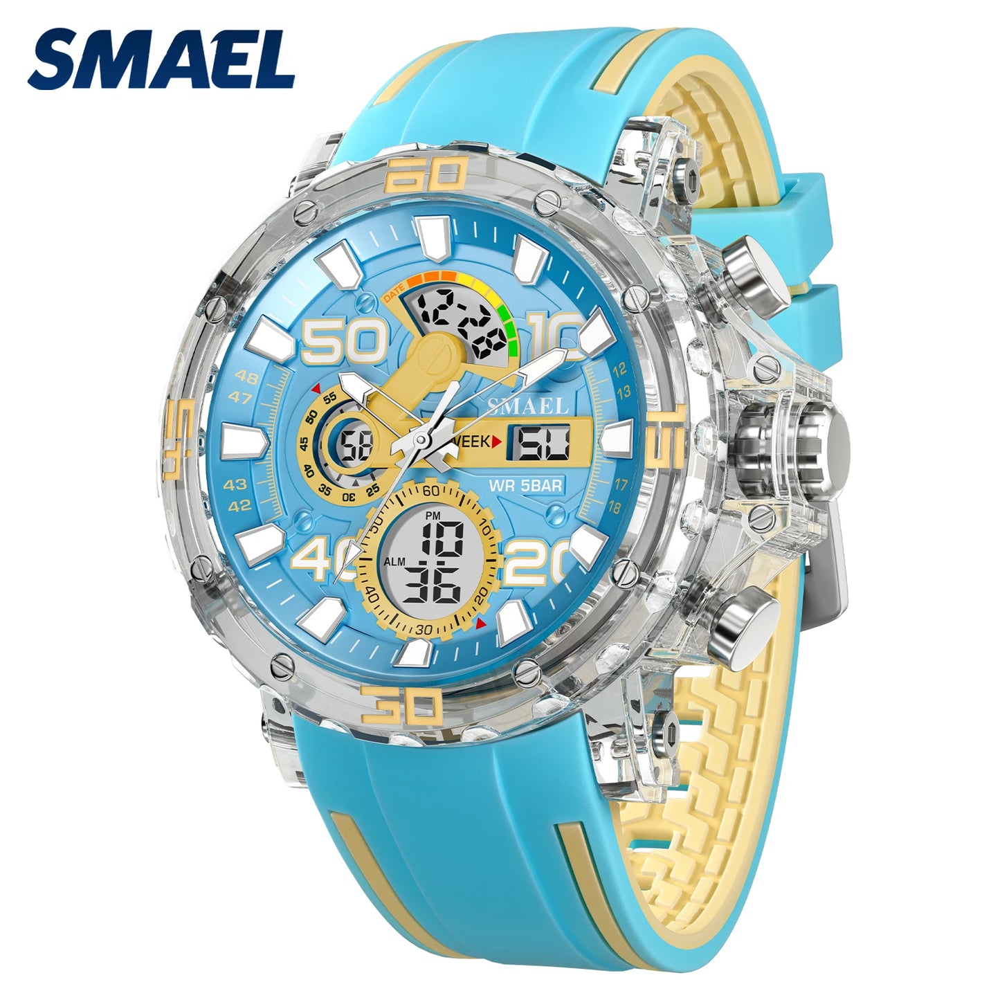 SMAEL 8136 50M Waterproof Military Watch for Men - LED Backlight Alarm Chronograph Stopwatch Shockproof Outdoor