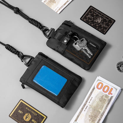 Minimalist RFID Blocking Small Wallet with ID Window,WaterResistant Zip Id Case Wallet with Lanyard Keychain for Cards,Cash