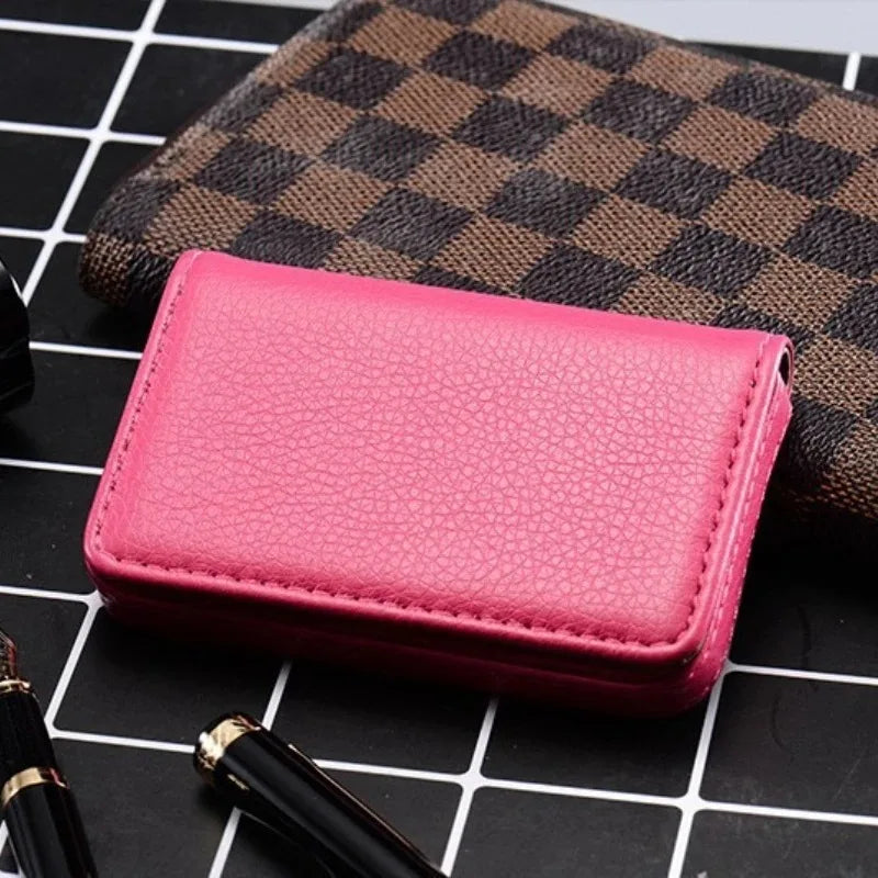 Sized Stitched PU Leather Credit High Quality Card Holder Visiting Business Card Case Wallet with Magnetic Shut for Men & Women