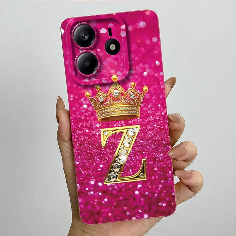 Case For Xiaomi Redmi Note 14 5G Phone Cover Note14 Global Funda Luxury Crown Letters Soft Silicone Back Cover For Redmi Note 14