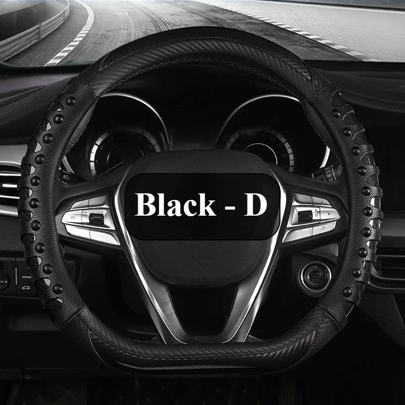 Carbon Fiber Leather Auto Steering Wheel Cover Universal Non Slip Steering Wheel Covers Car Accessories Interior Steering Covers