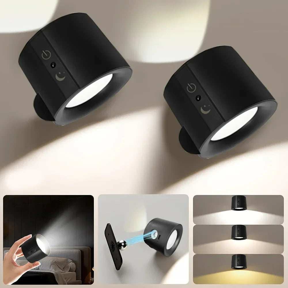 LED Wall Sconces Light Touch Control Double Head Wall Lamp 360 Rotatable 3Colors Wall Lights Wireless Night Lights For Bedroom