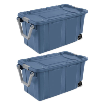 Sterilite Extra Large Storage Bin, 40 Gallon Wheeled Plastic Storage Container with Handle, Black, Pack of 2, Industrial