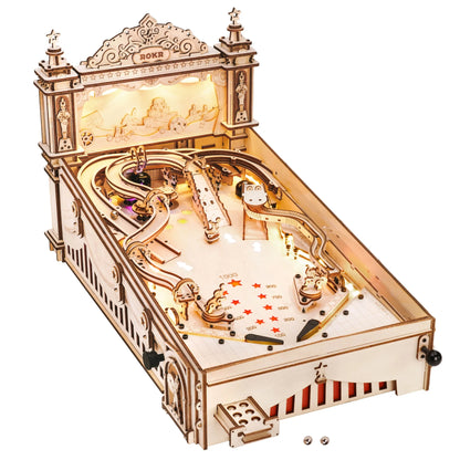 ROKR 3D Pinball Machine Wooden 3D Puzzle DIY Pinball Game Model Building Kit Brain Teasers Jigsaw Toys Birthday Gift for Adults Teens