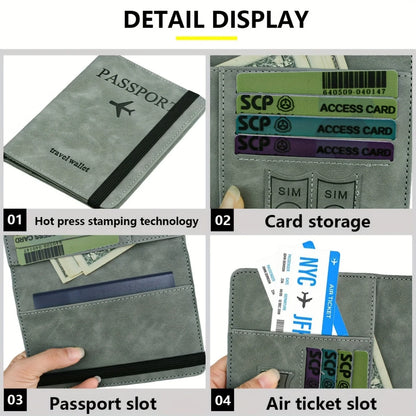 Retro PU Travel Passport Holder, RFID Blocking  Multi-Function Wallet, Passport Covers with Slots for Cards and Personal Items
