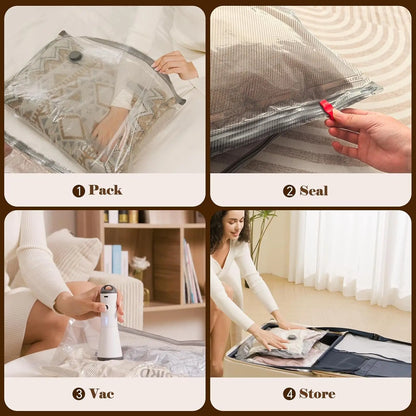 Vacuum Bags for Travel with Rechargeable Air Pump, Carry-on Size Compression Packing Bags for Luggage and Suitcase, Space Saver