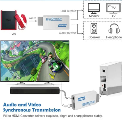 1080P Wii to HDMI Compatible Video and Audio Adapter Wii to HDMI Compatible Adapter Converter HD Supports Wii HD Monitor