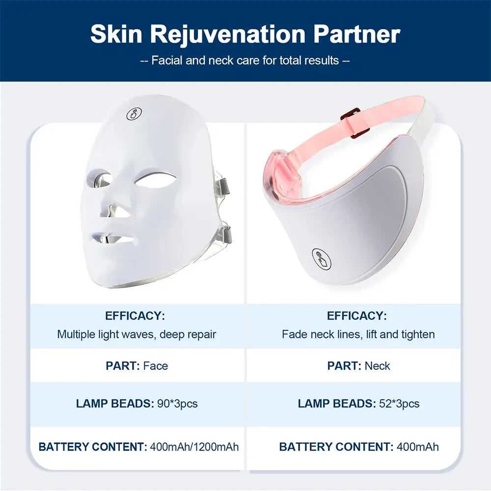 7-Color LED Facial Mask with Neck Light Therapy