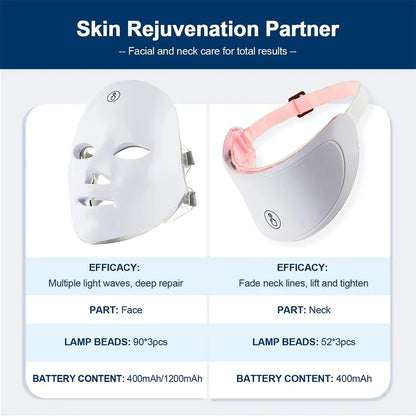 7-Color LED Facial Mask with Neck Light Therapy