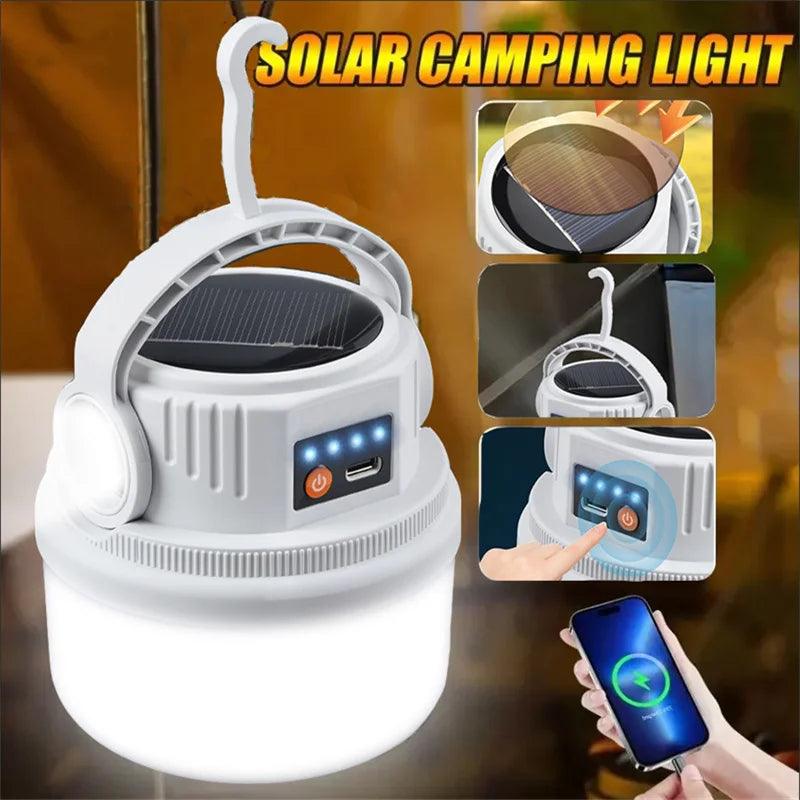 Solar Camping Lights Outdoor Waterproof Multifunctional Tent Flashlight Type-C And Solar Charge Atmosphere Light LED with Hook ﻿