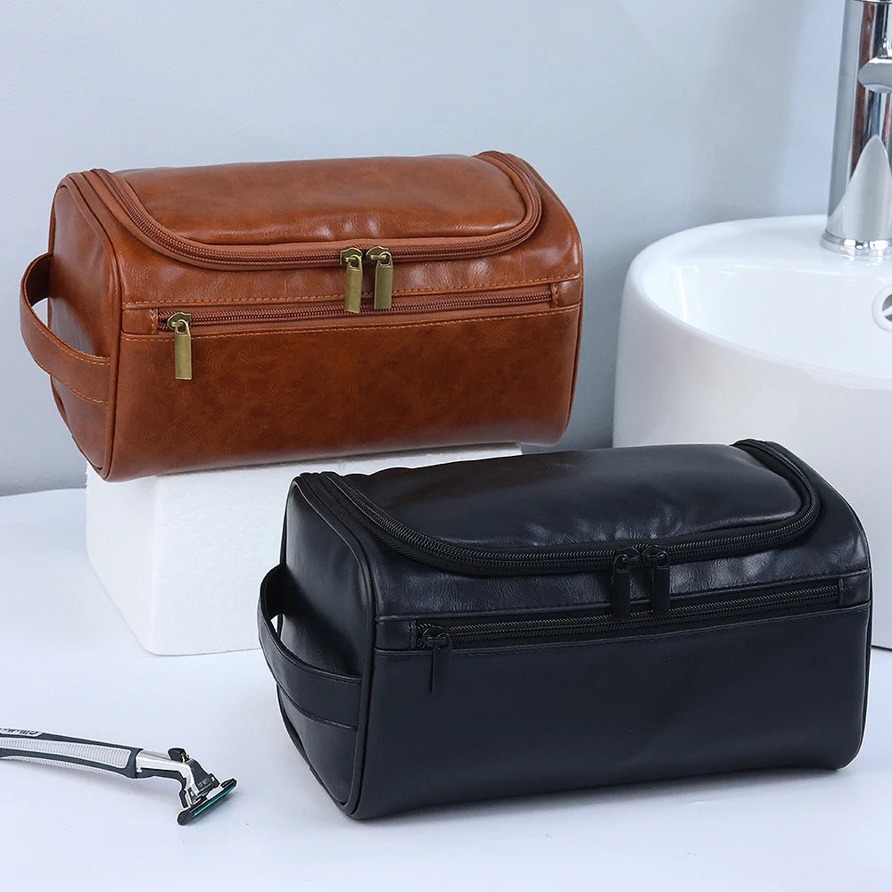 Men PU Vintage Luxury Toiletry Bag Travel Necessary Business Cosmetic Makeup Cases Male Hanging Storage Organizer Wash Bags