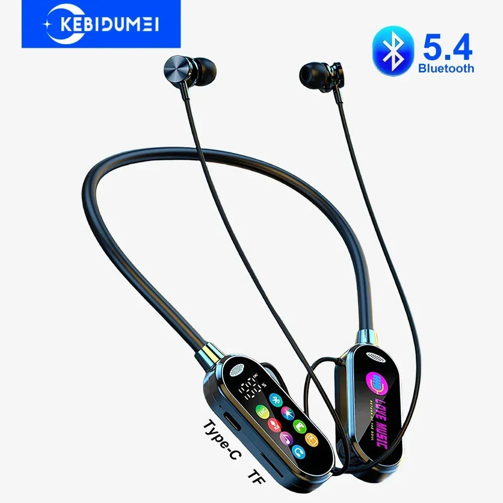 Color Screen Bluetooth 5.4 Earphones Neckband Headphones Wireless Headsets Noise Reduction Earbuds for Live Earphone Monitor - Urbizia