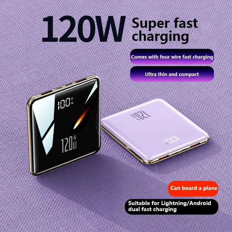 New 500000mAh Mini Power Bank Built-in 4 Cables Large Capacity Super Fast Charging External Battery for IPhone Samsung