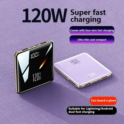 New 500000mAh Mini Power Bank Built-in 4 Cables Large Capacity Super Fast Charging External Battery for IPhone Samsung