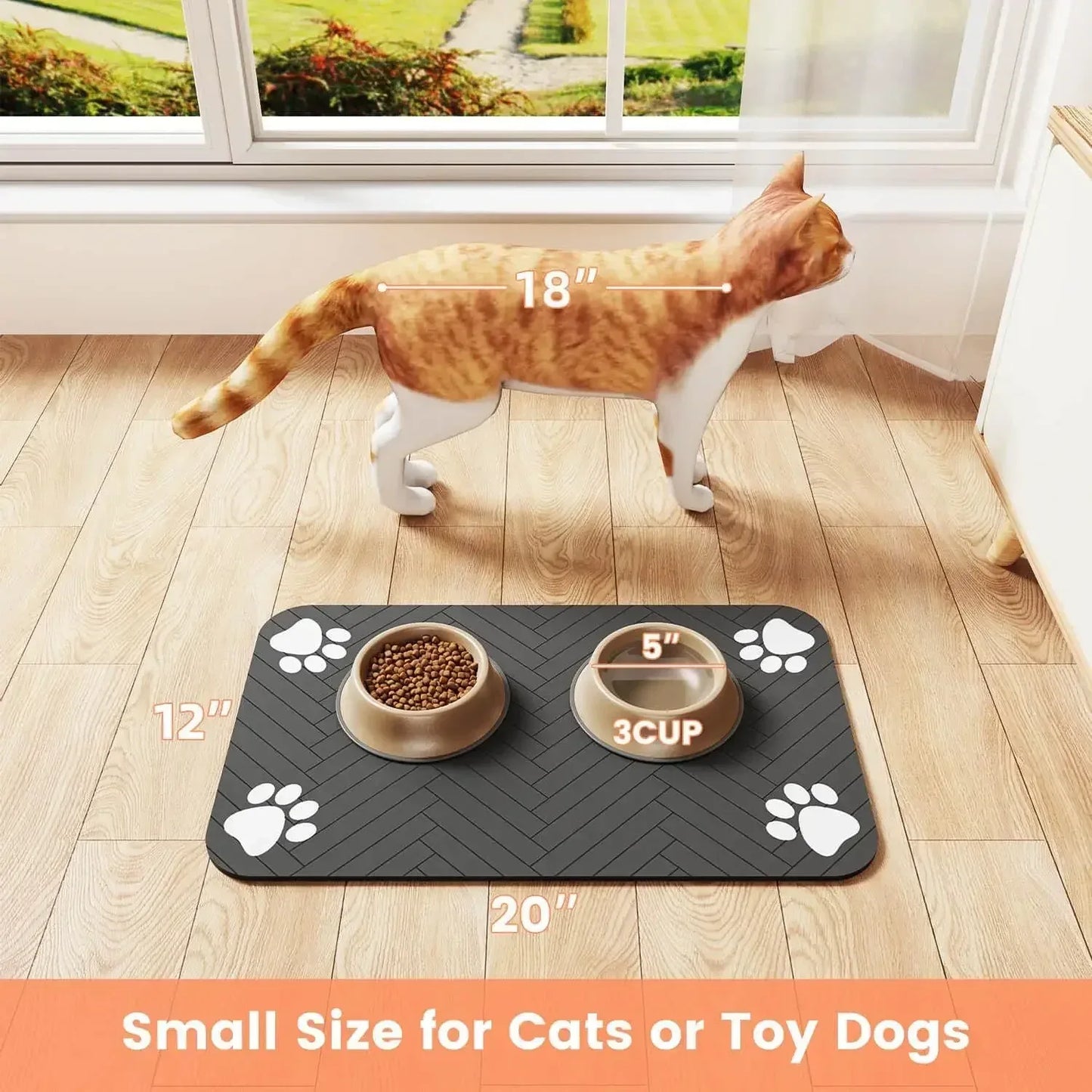 S（little kitten ）、M、L bsorbent Pet Feeding Mat, Waterproof Placemat for Dog & Cat Food & Water Bowls, Quick-Dry Rubber Backing - Urbizia