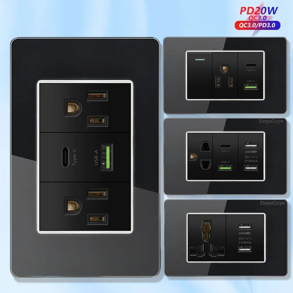 American Thai Standard USB Type-C 20W Fast Charging Power Outlet,Mexico with Smart usb c 3A Socket Wall Electric Light Switch - Urbizia