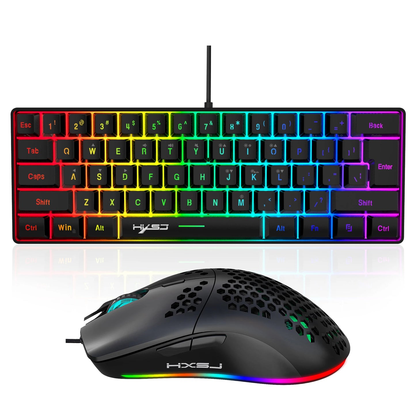 Hot selling HXSJ 61 keys V700 RGB luminous mechanical feel keyboard and mouse combos gaming set for computer game