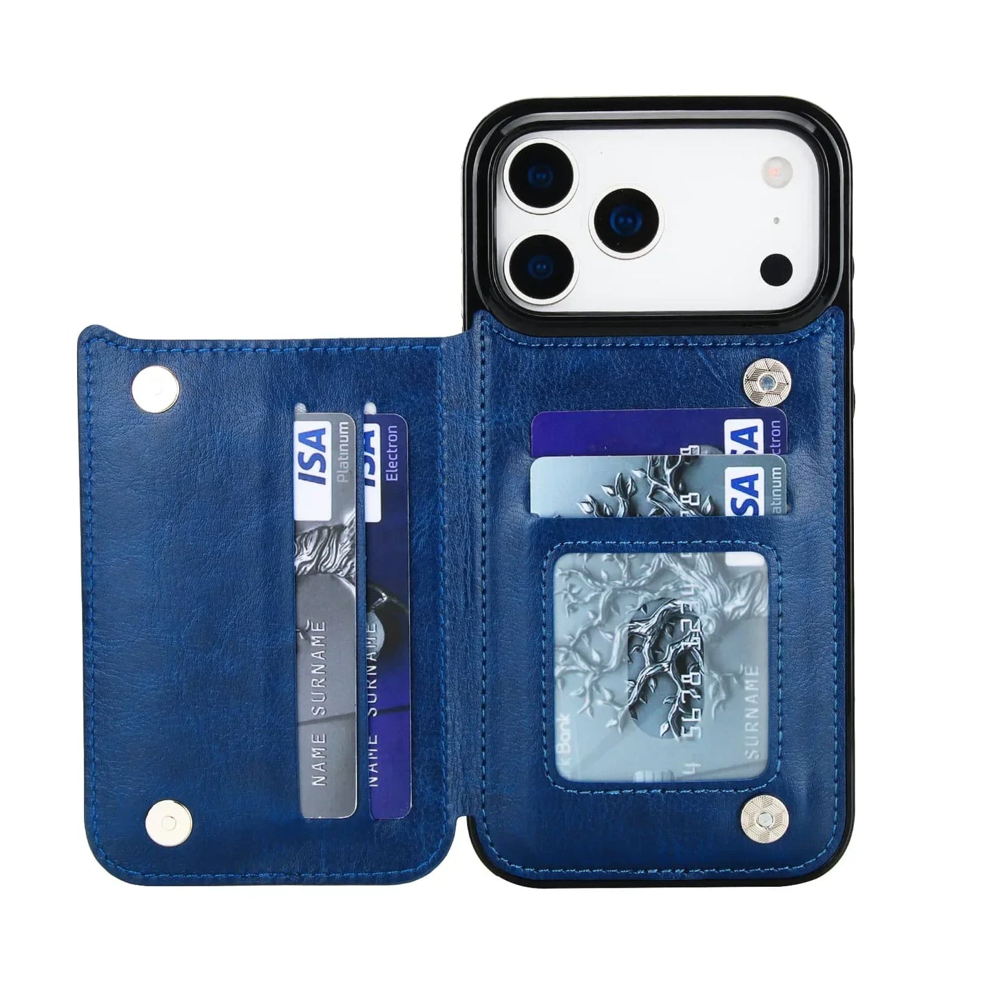For iPhone 17 Pro Max Air Wallet Case With Card Holder,PU Faux Leather Kickstand Card Slots Case, Double Magnetic Clasp Cover
