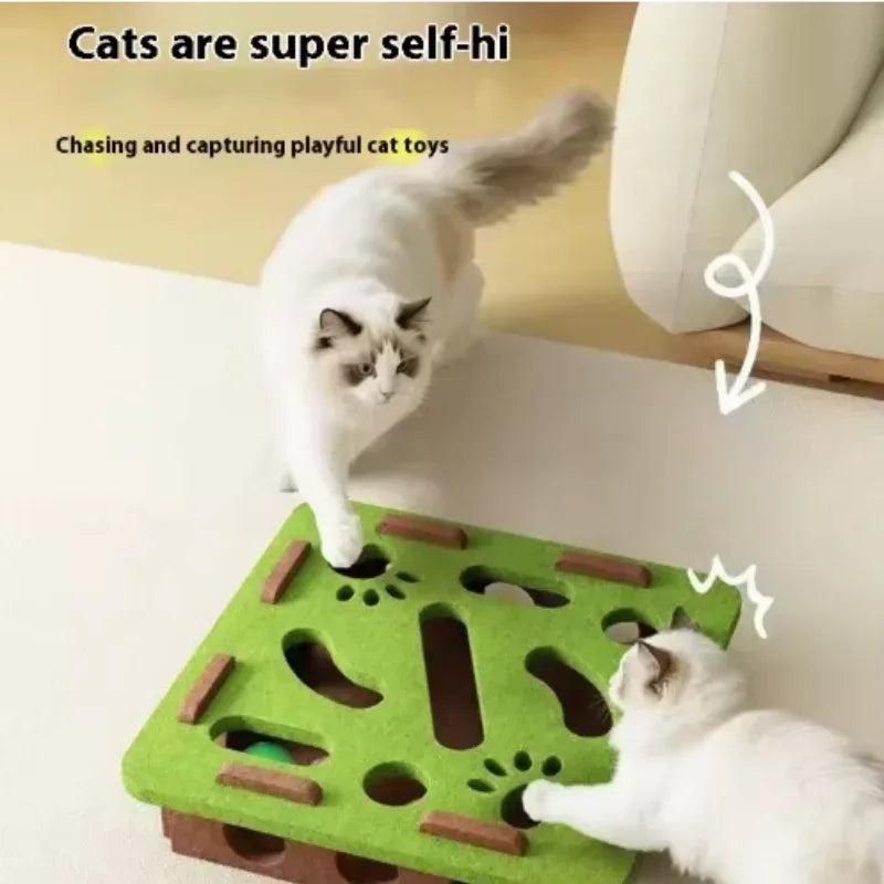 Pet Cat Puzzle Maze Holes Toys Felt Box With Bell Ball Kitten Playing Toys Interactive Funny Cat Supplies - Urbizia