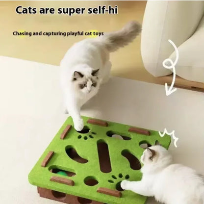 Pet Cat Puzzle Maze Holes Toys Felt Box With Bell Ball Kitten Playing Toys Interactive Funny Cat Supplies - Urbizia