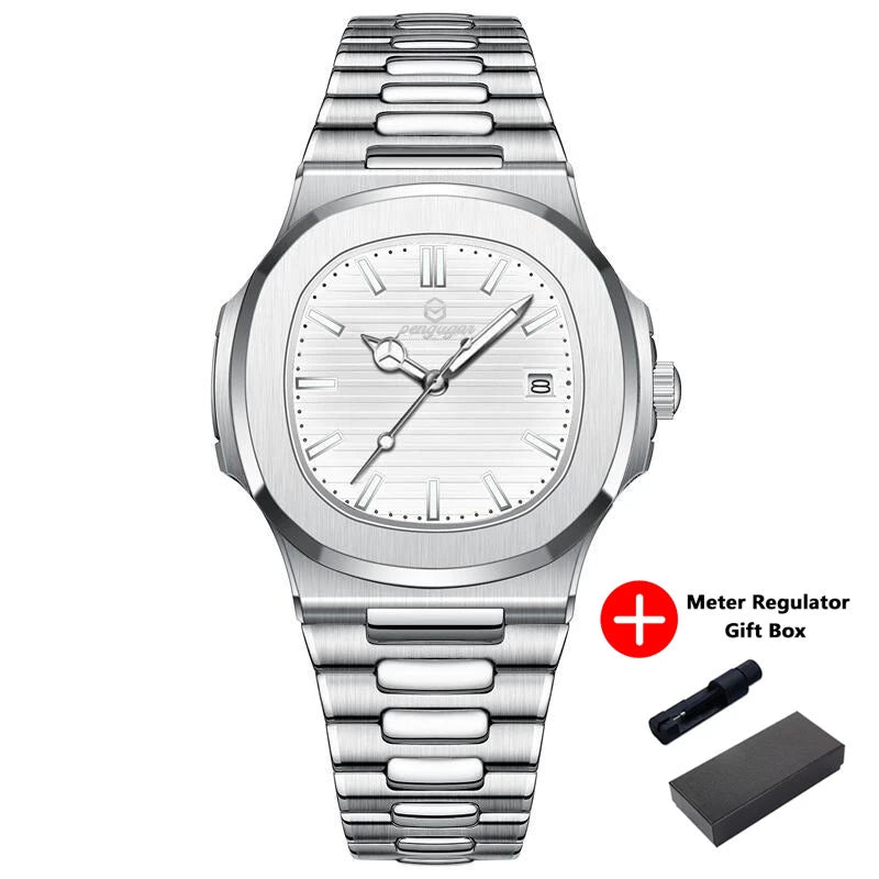 2026 New Luxury Military Man Watch Square Waterproof Luminous Date Week Men Watch Stainless Steel Quartz Men's Watches Reloj+box
