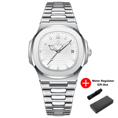 2026 New Luxury Military Man Watch Square Waterproof Luminous Date Week Men Watch Stainless Steel Quartz Men's Watches Reloj+box