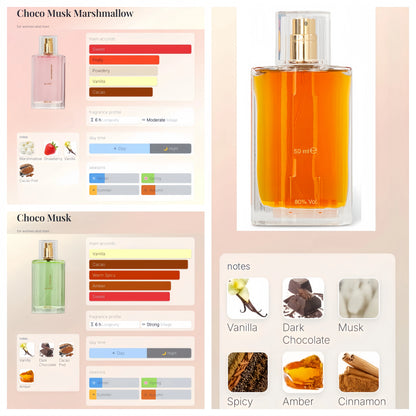 2/1 pcs Choco Musk Perfume - Original, Marshmallow & Pistachio Eau de Parfum Sprays 50ml (1.65 oz) | Gourmand Perfume with Chocolate & Vanilla | Long-Lasting Sweet Fragrances (Bundle)