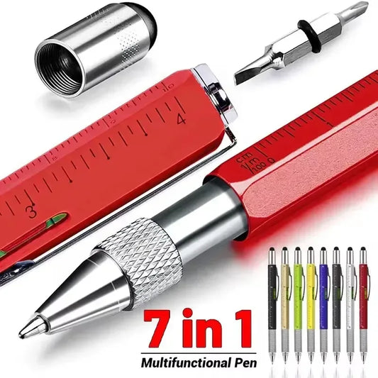 7 in 1 Multifunctional Pen Touch Screen Stylus Capacitive Pen with Screwdriver Ruler Levelgauge Refillable Ballpoint Pencil Tool - Urbizia