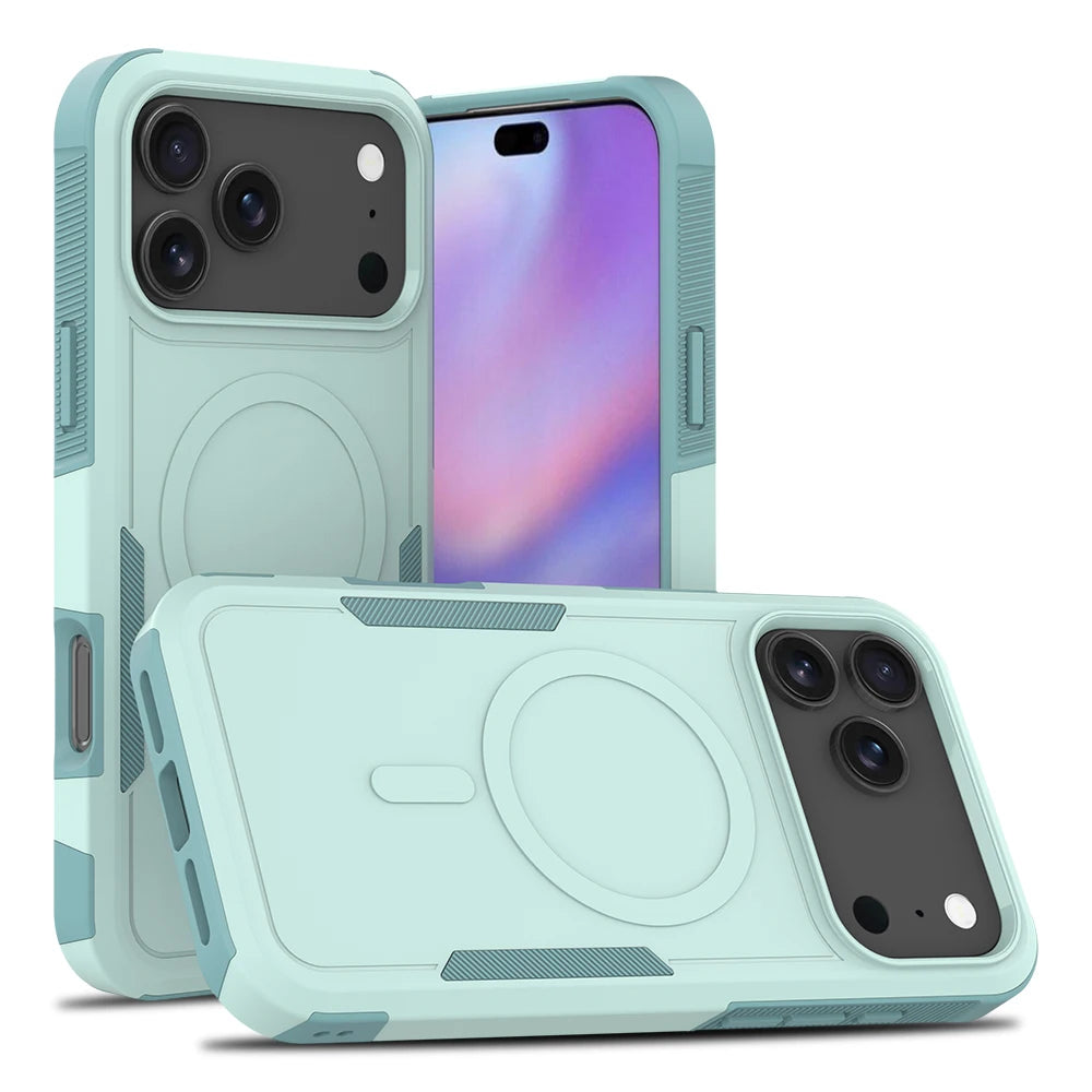 Premium 2IN1 Heavy Armor Magnetic Charging Case for iPhone 18 17 Air 16 15 14 Plus 13 12 Pro Max Shockproof Matte Protect Cover