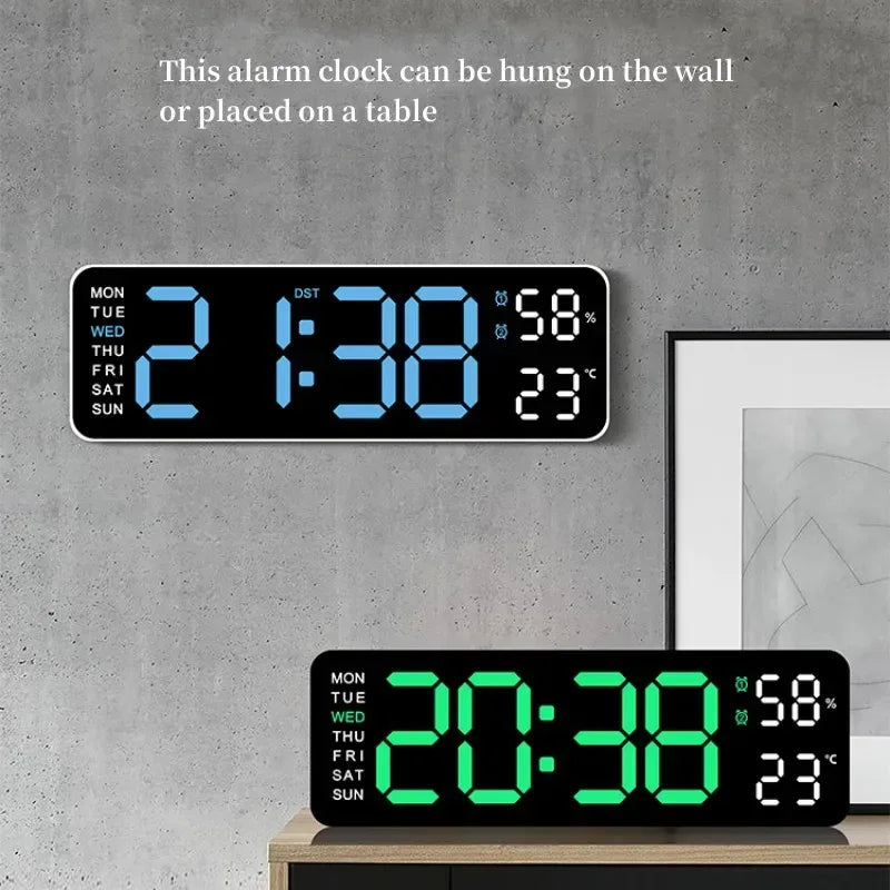 9 Inch Large Digital Wall Clock USB Powered TEMP Humidity Week Auto Dimmer DST Table Clock 12/24H Electronic LED Alarm Clock - Urbizia