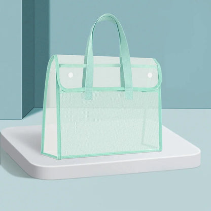 PVC Clear Green Organizer Tote: Multi-Pocket Storage Bag for School Supplies & Office Essentials