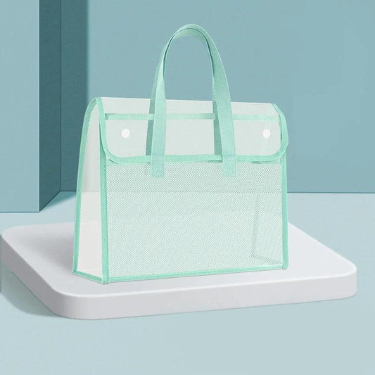 PVC Clear Green Organizer Tote: Multi-Pocket Storage Bag for School Supplies & Office Essentials