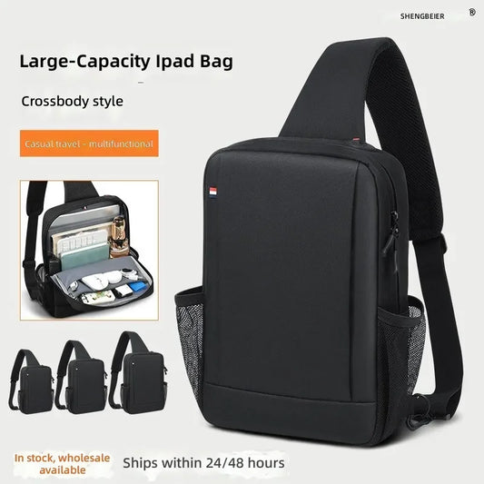 Large Capacity iPad Bag for Men with Crossbody Strap Outdoor Sports Headphone Hole Shoulder Tablet Storage Bag Waterproof