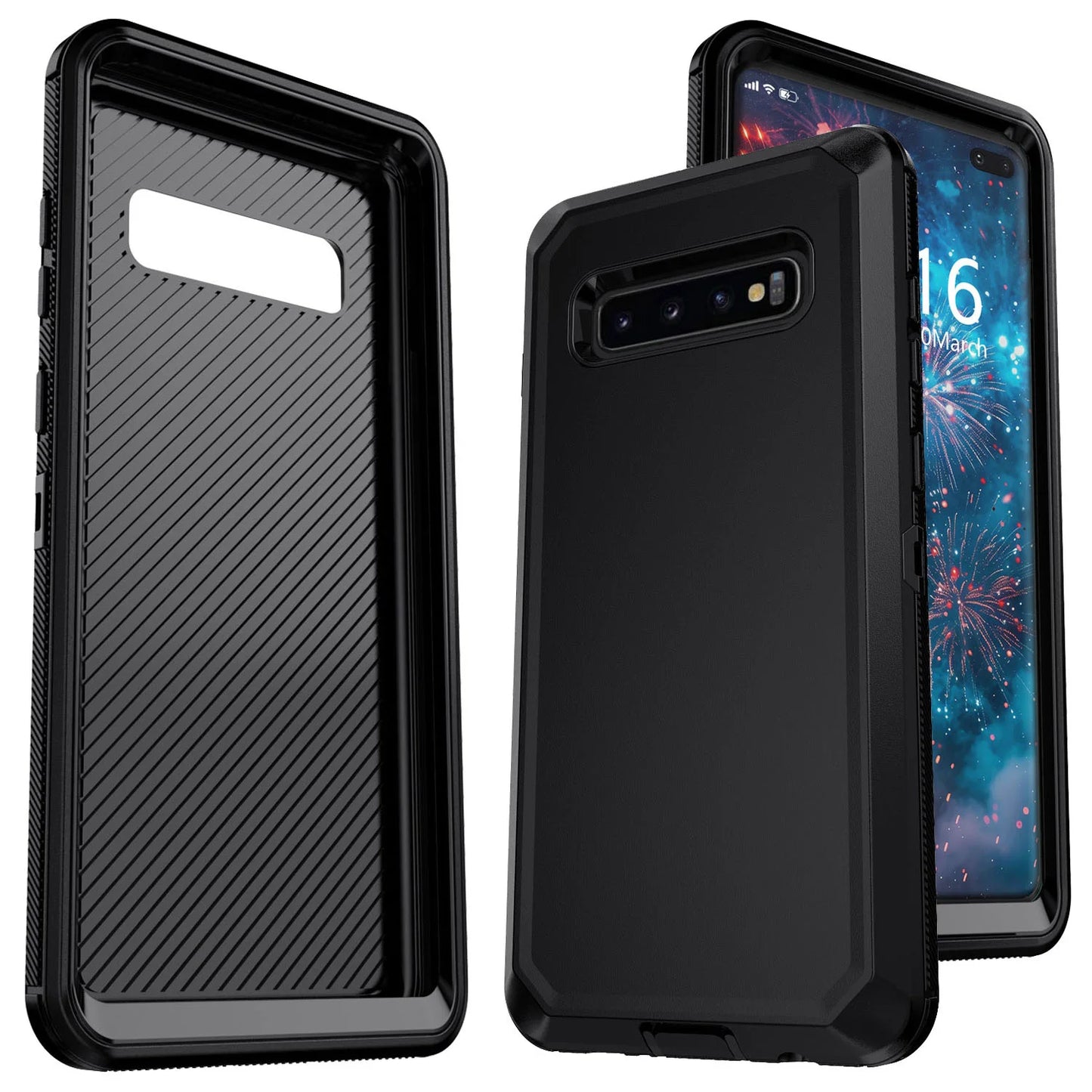Black For Samsung Galaxy S10+ Plus S10 S10E Case Heavy Duty Shockproof Hard Protective Rugged Hybrid 3in1 Layers Phone Cover
