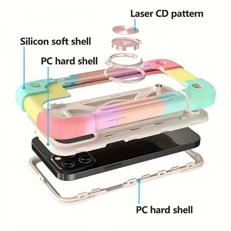 Luxury 3-in-1 Ring Stand Heavy Duty Protective Case For iPhone 17 16 15 14 13 Pro Max Shockproof and Drop-Resistant with Lanyard