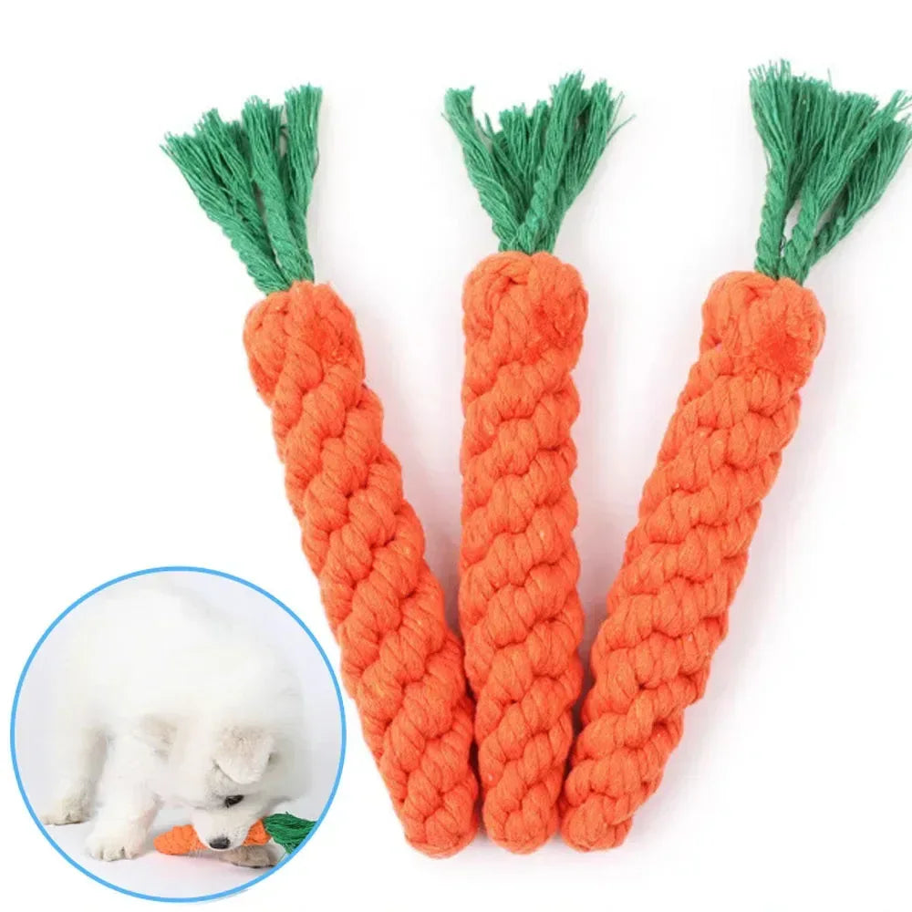 1Pcs Carrot Dog Bite Rope Pet Dog Toys Safe Durable Braided Bite Dog Chew Toys Resistant Puppy Molar Cleaning Teeth Cotton Rope - Urbizia
