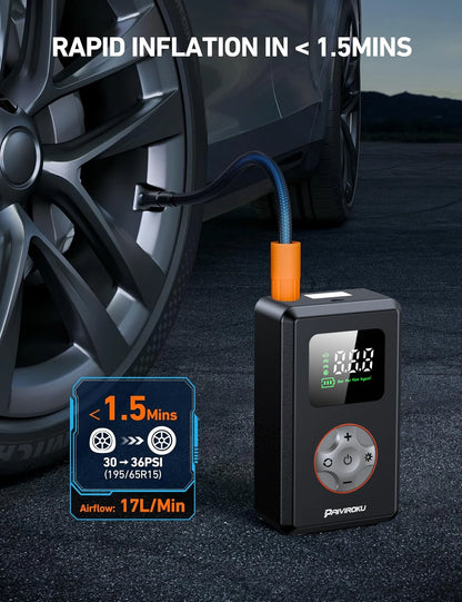 PAIVIROKU Mini Bike Tire Inflator Portable Air Compressor 150PSI Cordless Tire Pump, Air Pump for Car with Pressure Gauge, LED Light