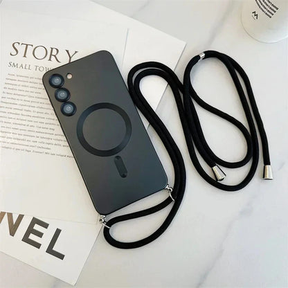 Crossbody Lanyard Magnetic Case For Samsung Galaxy S26 S25 Edge S24 S23 S22 Plus Ultra S21 FE For Magsafe Silicone Soft Cover
