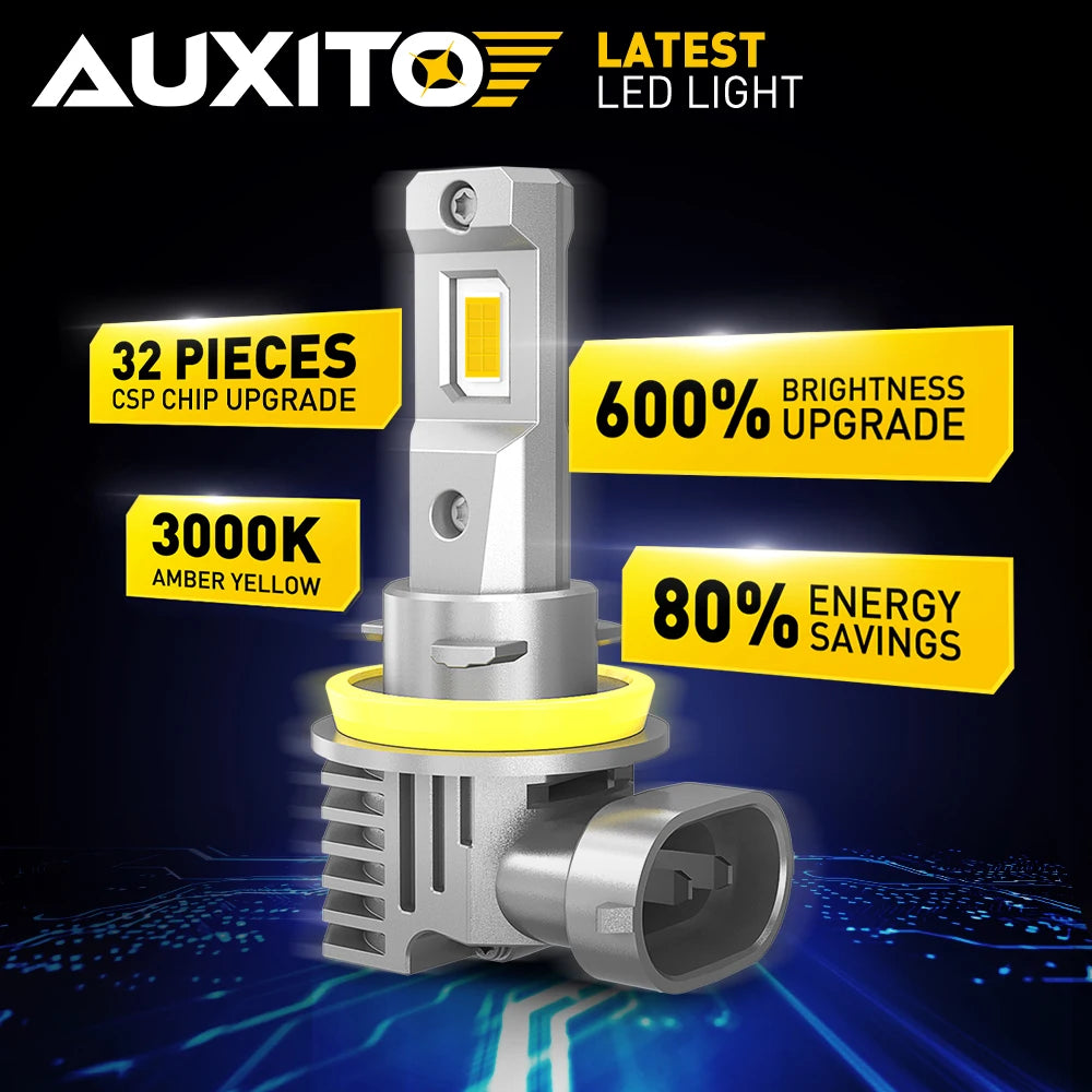 AUXITO 2Pcs 16000LM H8 H11 LED Fog Lamp Golden Yellow H16(JP) H9 LED Headlight Bulb Super Bright 6500K White Automobile Light