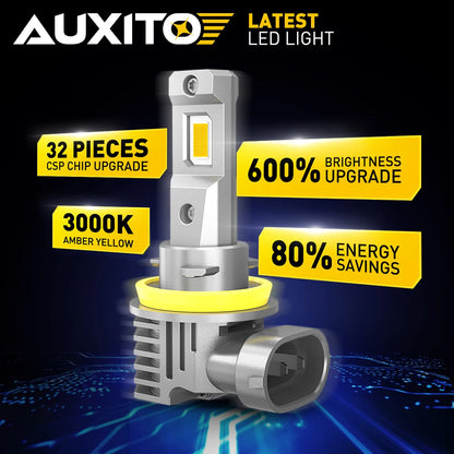 AUXITO 2Pcs 16000LM H8 H11 LED Fog Lamp Golden Yellow H16(JP) H9 LED Headlight Bulb Super Bright 6500K White Automobile Light