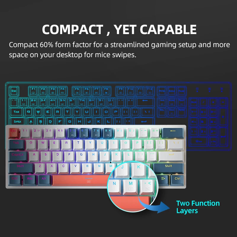 K500-B61 Machenike Mini Mechanical Keybaord 60% Form Factor 61Keys Gaming Keybaord Wired Full Key Hot-Swappable RGB Backlit