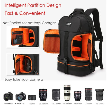 Large Capacity Outdoor DSLR Camera Backpack Waterproof Oxford Cloth 15.6 Inch Laptop Compatible with Canon Nikon